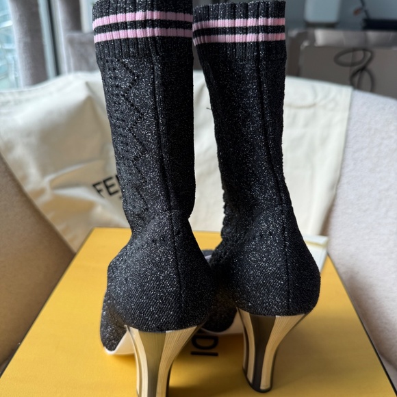 ✨ Fendi Rockoko Metallic Knit Sock Booties — Black — EU 37 ✨ - Picture 6 of 11